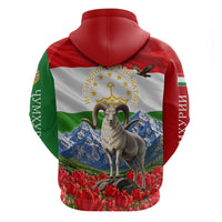 Tajikistan National Pride Zip Hoodie Ismoil Somoni Monument Marco Polo Sheep Flag
