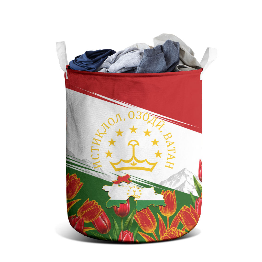 Tajikistan Independence Day Laundry Basket Ismoil Somoni Monument Flag Map Red Tulips