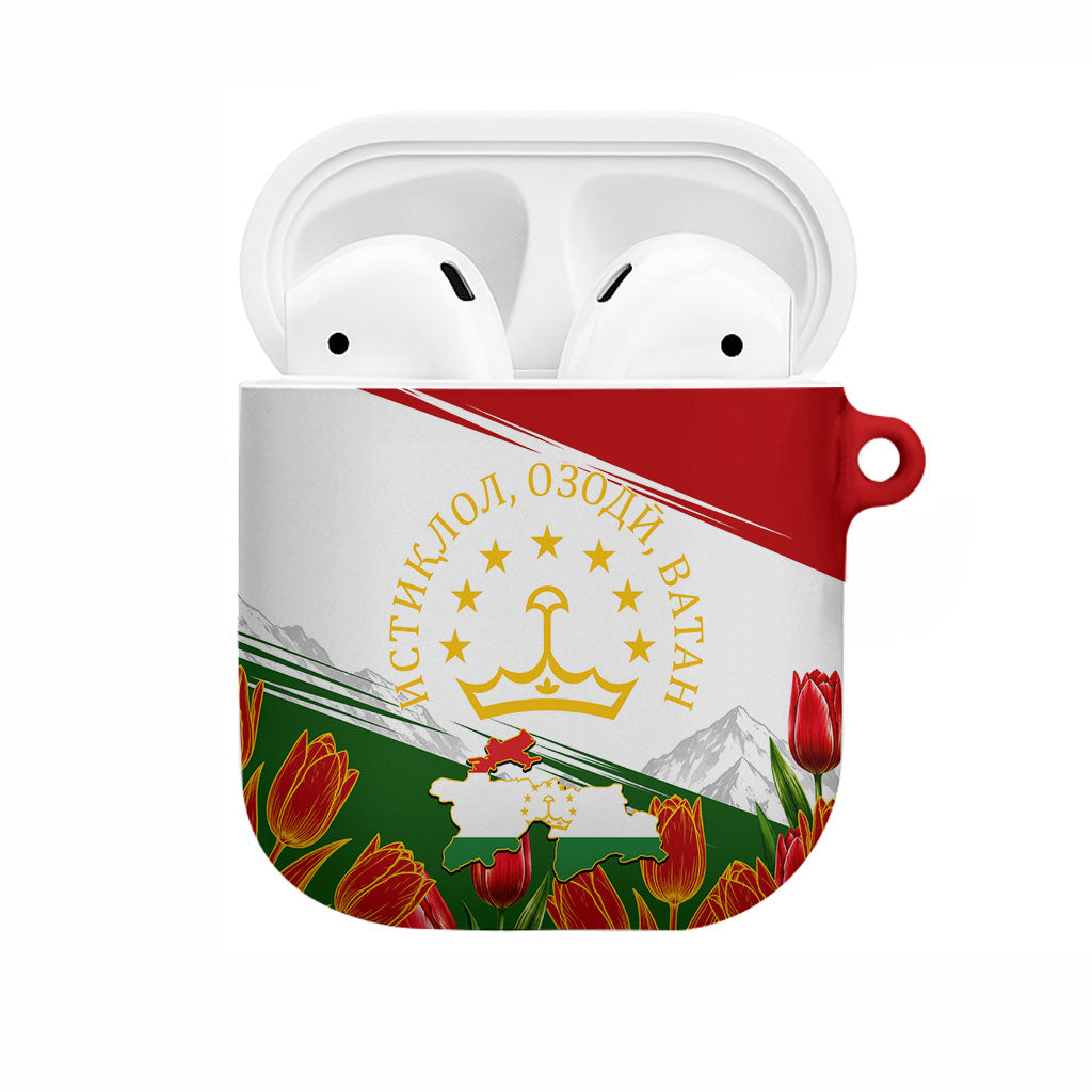 Tajikistan Independence Day AirPods Case Ismoil Somoni Monument Flag Map Red Tulips