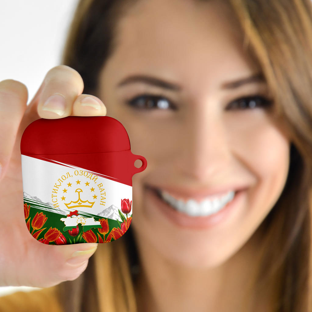 Tajikistan Independence Day AirPods Case Ismoil Somoni Monument Flag Map Red Tulips