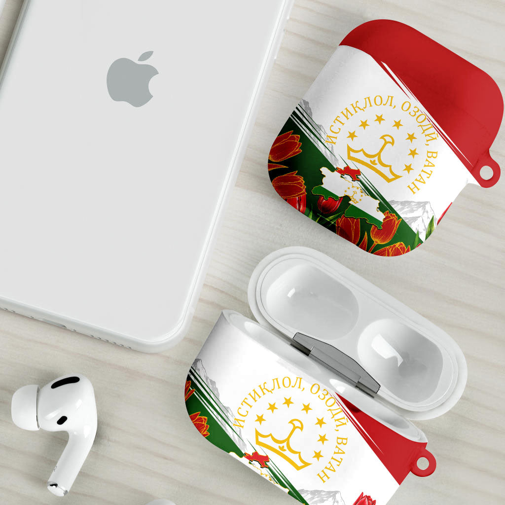 Tajikistan Independence Day AirPods Case Ismoil Somoni Monument Flag Map Red Tulips