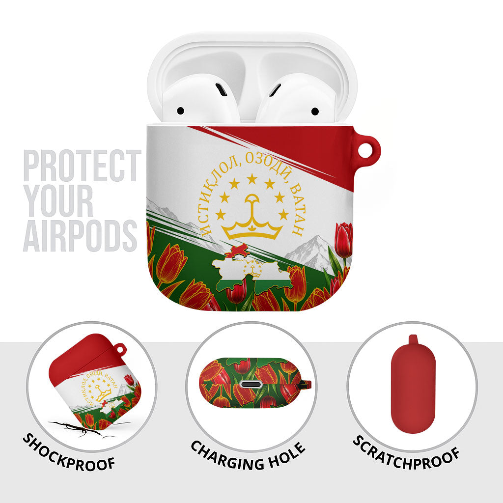 Tajikistan Independence Day AirPods Case Ismoil Somoni Monument Flag Map Red Tulips