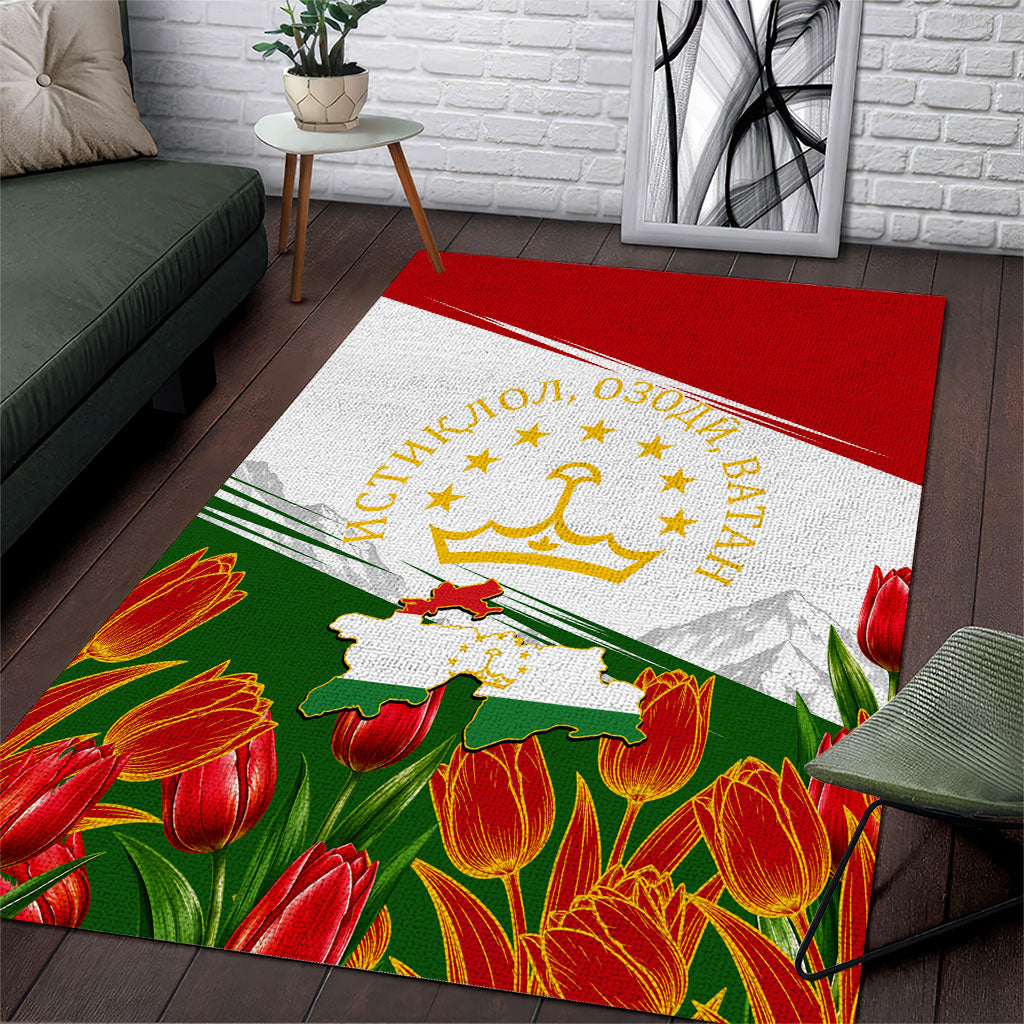 Tajikistan Independence Day Area Rug Ismoil Somoni Monument Flag Map Red Tulips