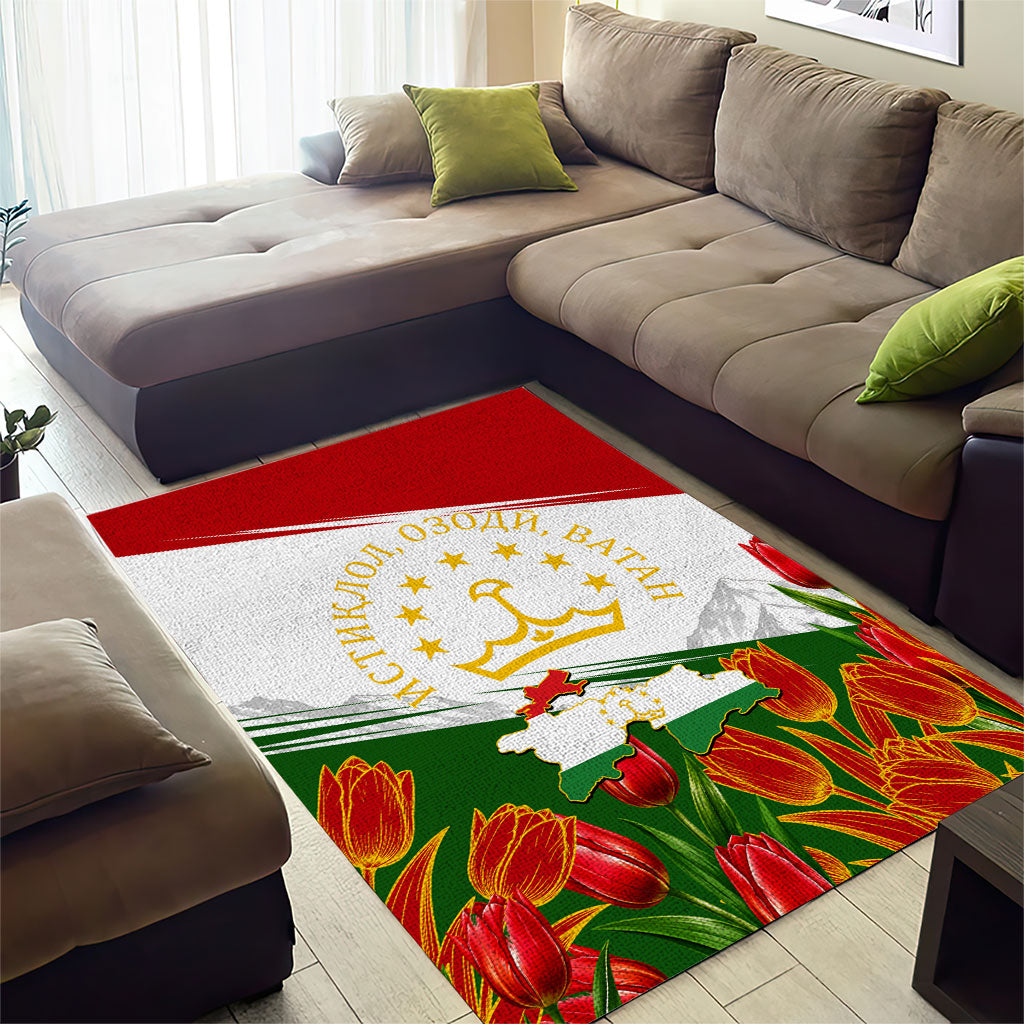 Tajikistan Independence Day Area Rug Ismoil Somoni Monument Flag Map Red Tulips