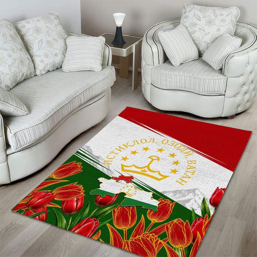 Tajikistan Independence Day Area Rug Ismoil Somoni Monument Flag Map Red Tulips