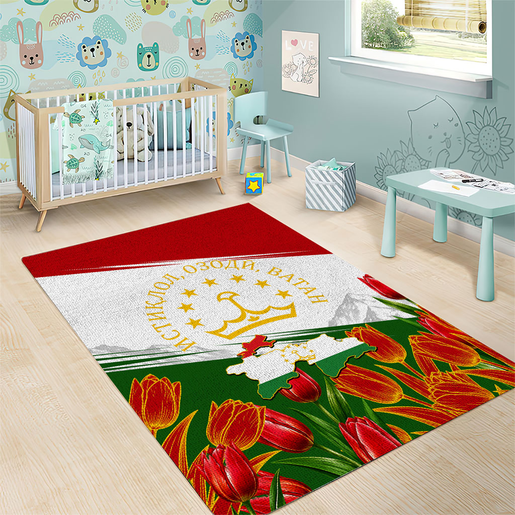 Tajikistan Independence Day Area Rug Ismoil Somoni Monument Flag Map Red Tulips