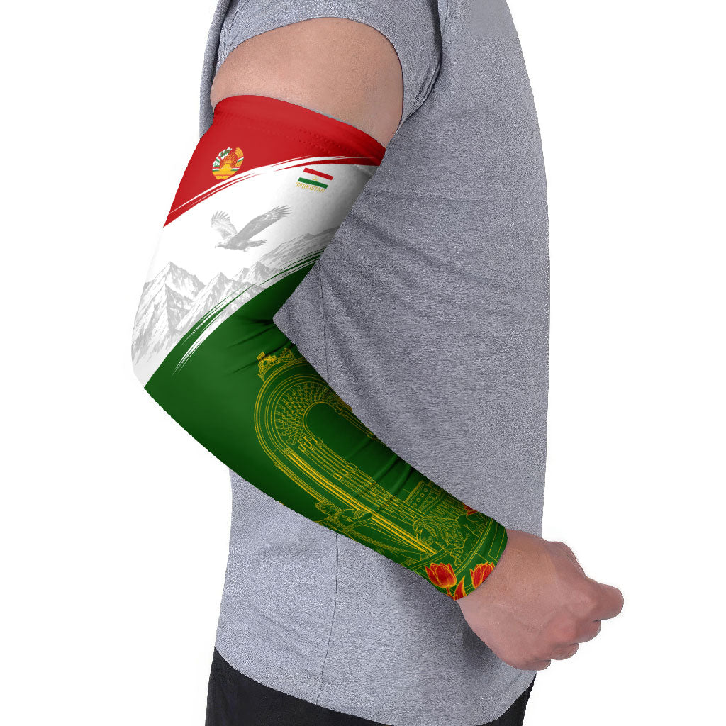 Tajikistan Independence Day Arm Sleeves Ismoil Somoni Monument Flag Map Red Tulips