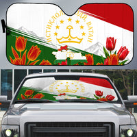 Tajikistan Independence Day Auto Sun Shade Ismoil Somoni Monument Flag Map Red Tulips