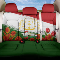 Tajikistan Independence Day Back Car Seat Cover Ismoil Somoni Monument Flag Map Red Tulips
