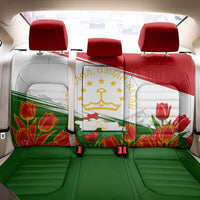 Tajikistan Independence Day Back Car Seat Cover Ismoil Somoni Monument Flag Map Red Tulips