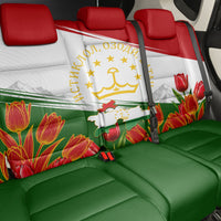 Tajikistan Independence Day Back Car Seat Cover Ismoil Somoni Monument Flag Map Red Tulips
