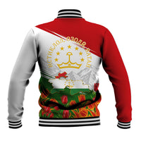 Tajikistan Independence Day Baseball Jacket Ismoil Somoni Monument Flag Map Red Tulips
