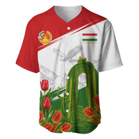Tajikistan Independence Day Baseball Jersey Ismoil Somoni Monument Flag Map Red Tulips