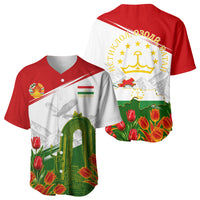 Tajikistan Independence Day Baseball Jersey Ismoil Somoni Monument Flag Map Red Tulips