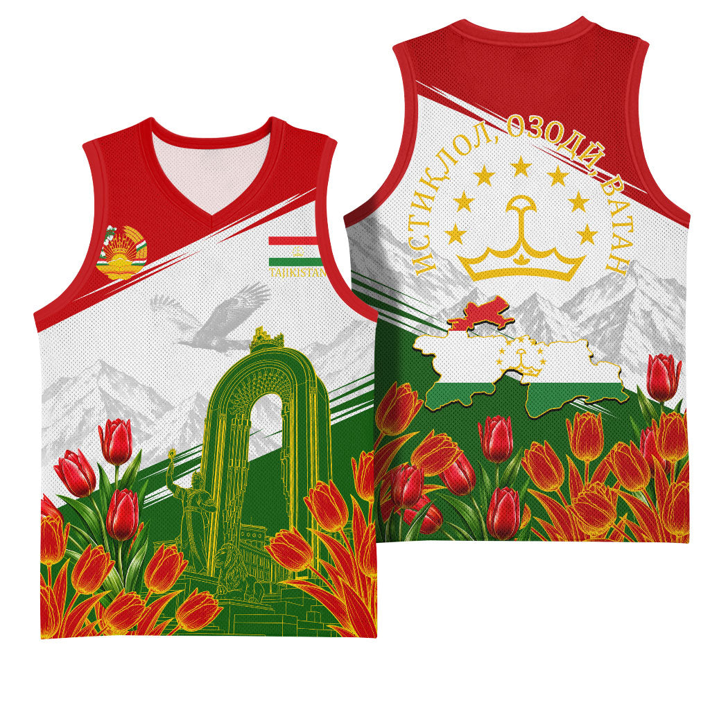 Tajikistan Independence Day Basketball Jersey Ismoil Somoni Monument Flag Map Red Tulips