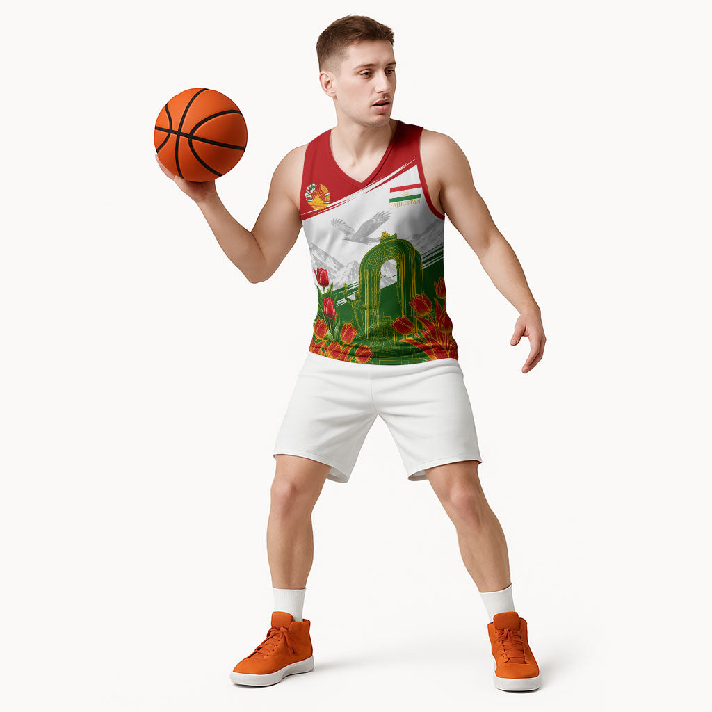 Tajikistan Independence Day Basketball Jersey Ismoil Somoni Monument Flag Map Red Tulips