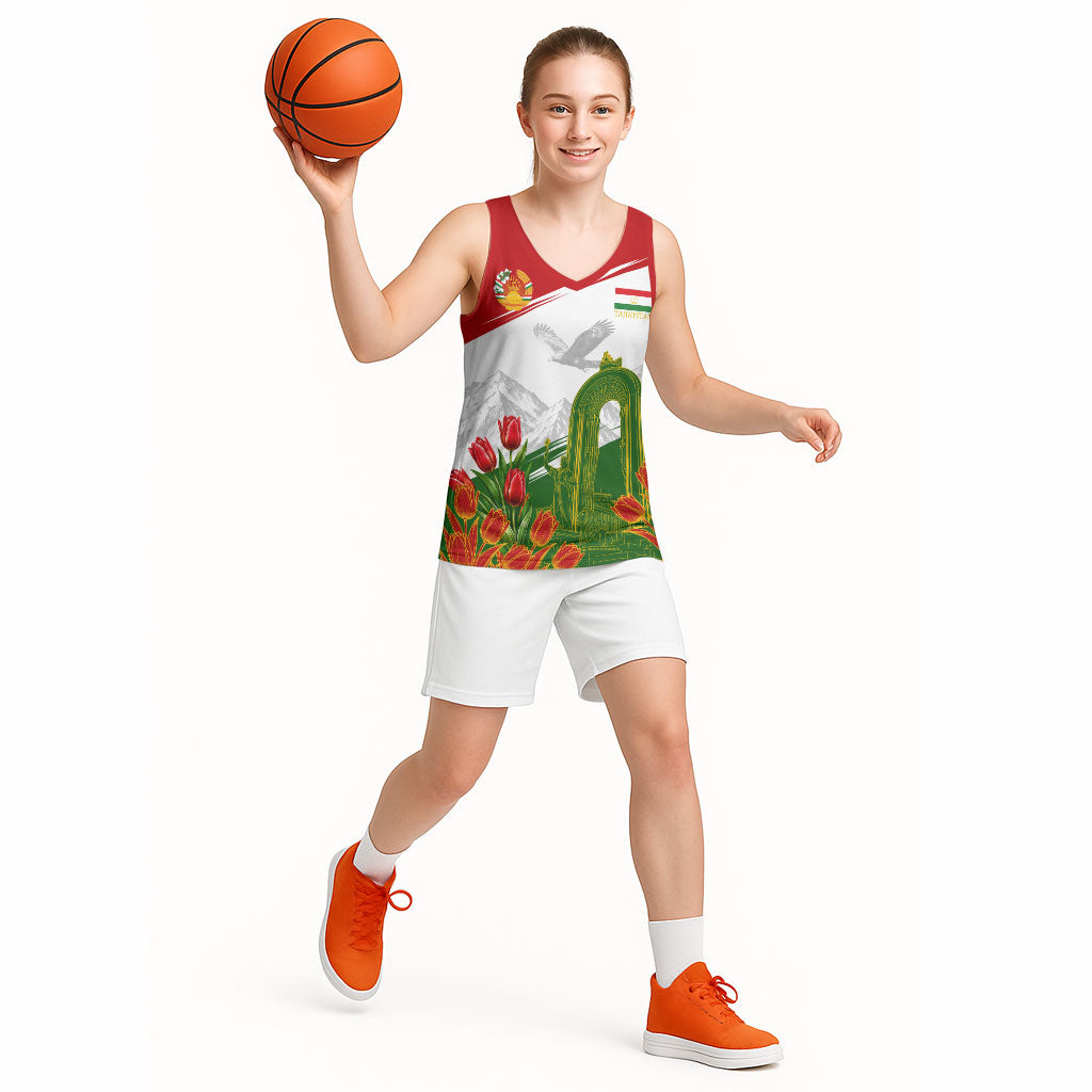 Tajikistan Independence Day Basketball Jersey Ismoil Somoni Monument Flag Map Red Tulips