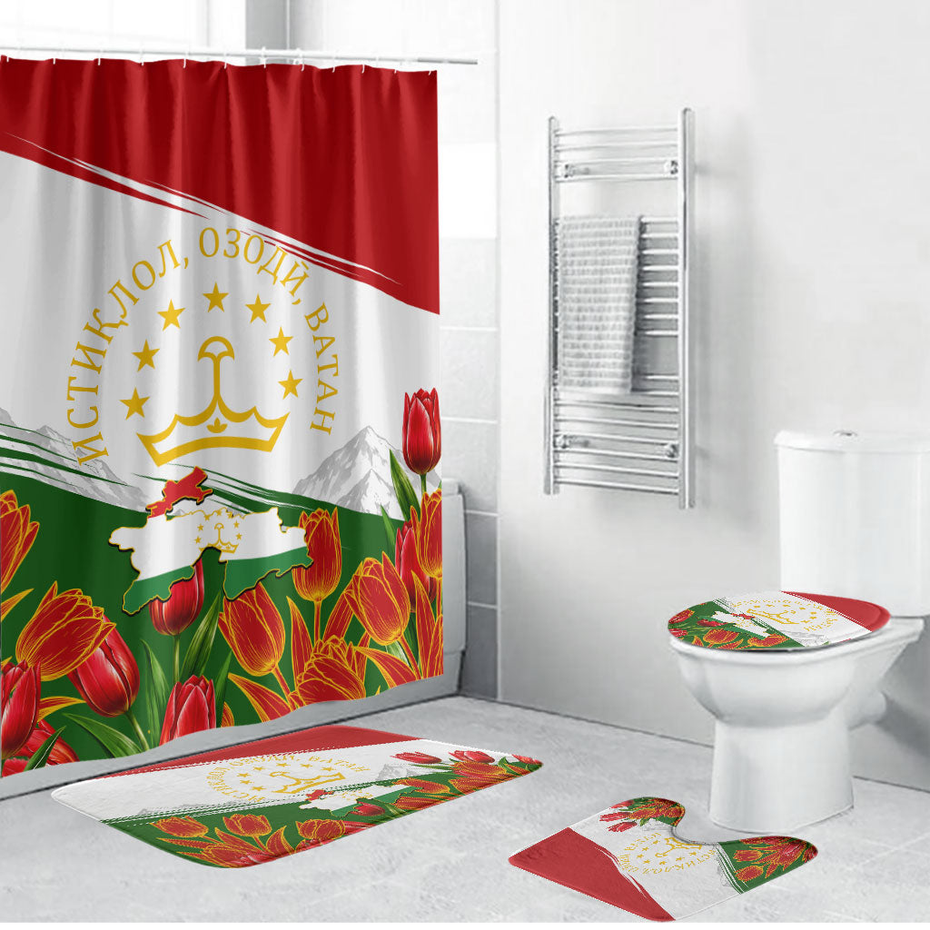 Tajikistan Independence Day Bathroom Set Ismoil Somoni Monument Flag Map Red Tulips