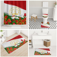 Tajikistan Independence Day Bathroom Set Ismoil Somoni Monument Flag Map Red Tulips