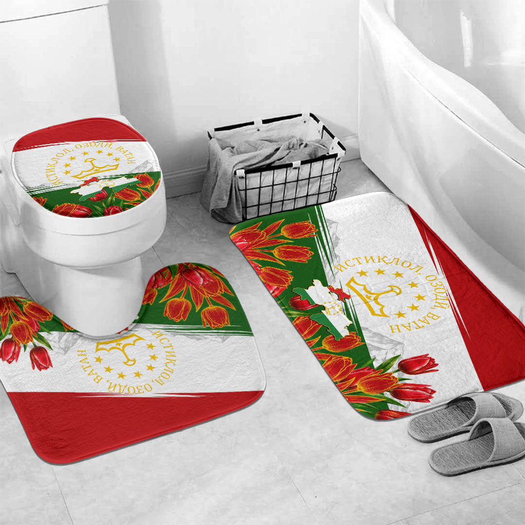 Tajikistan Independence Day Bathroom Set Ismoil Somoni Monument Flag Map Red Tulips