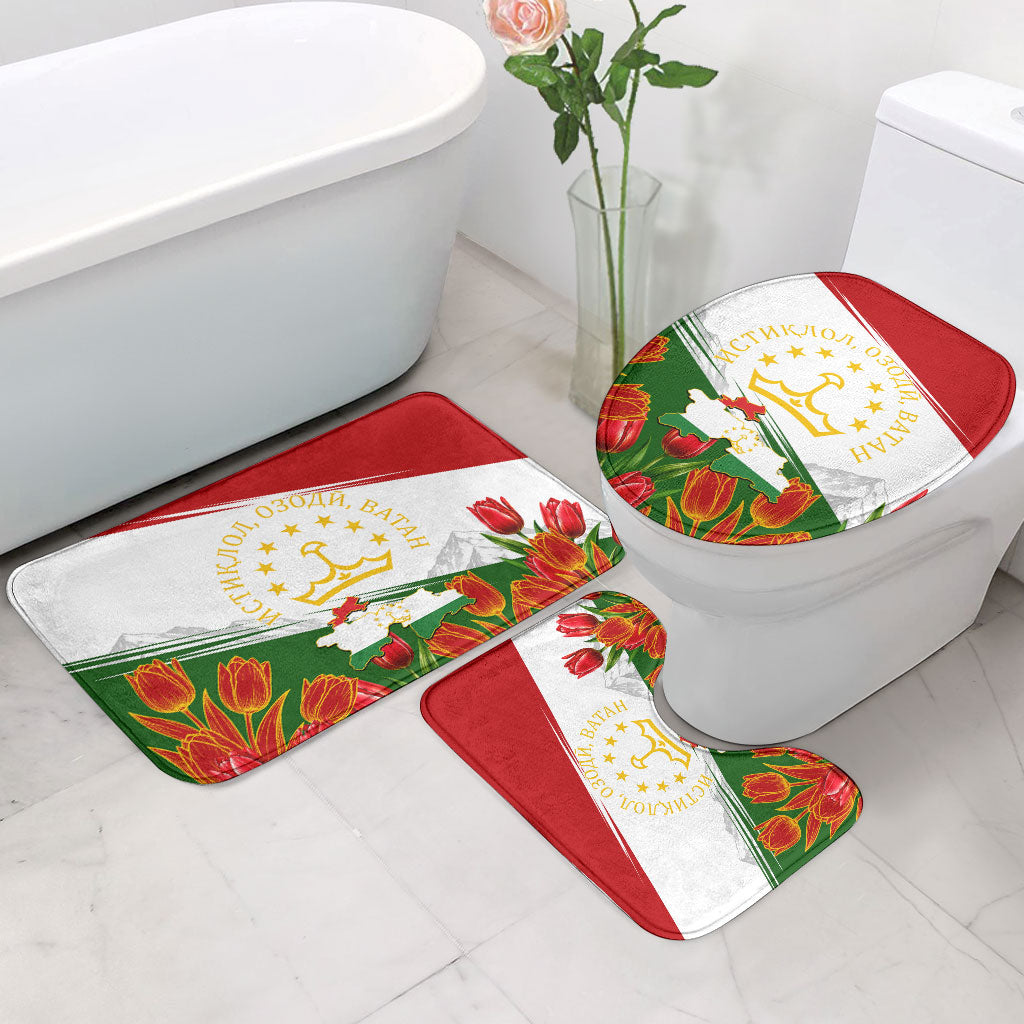 Tajikistan Independence Day Bathroom Set Ismoil Somoni Monument Flag Map Red Tulips