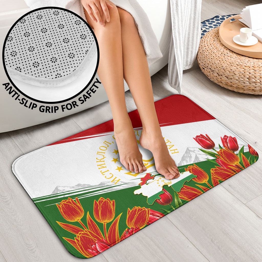 Tajikistan Independence Day Bathroom Set Ismoil Somoni Monument Flag Map Red Tulips