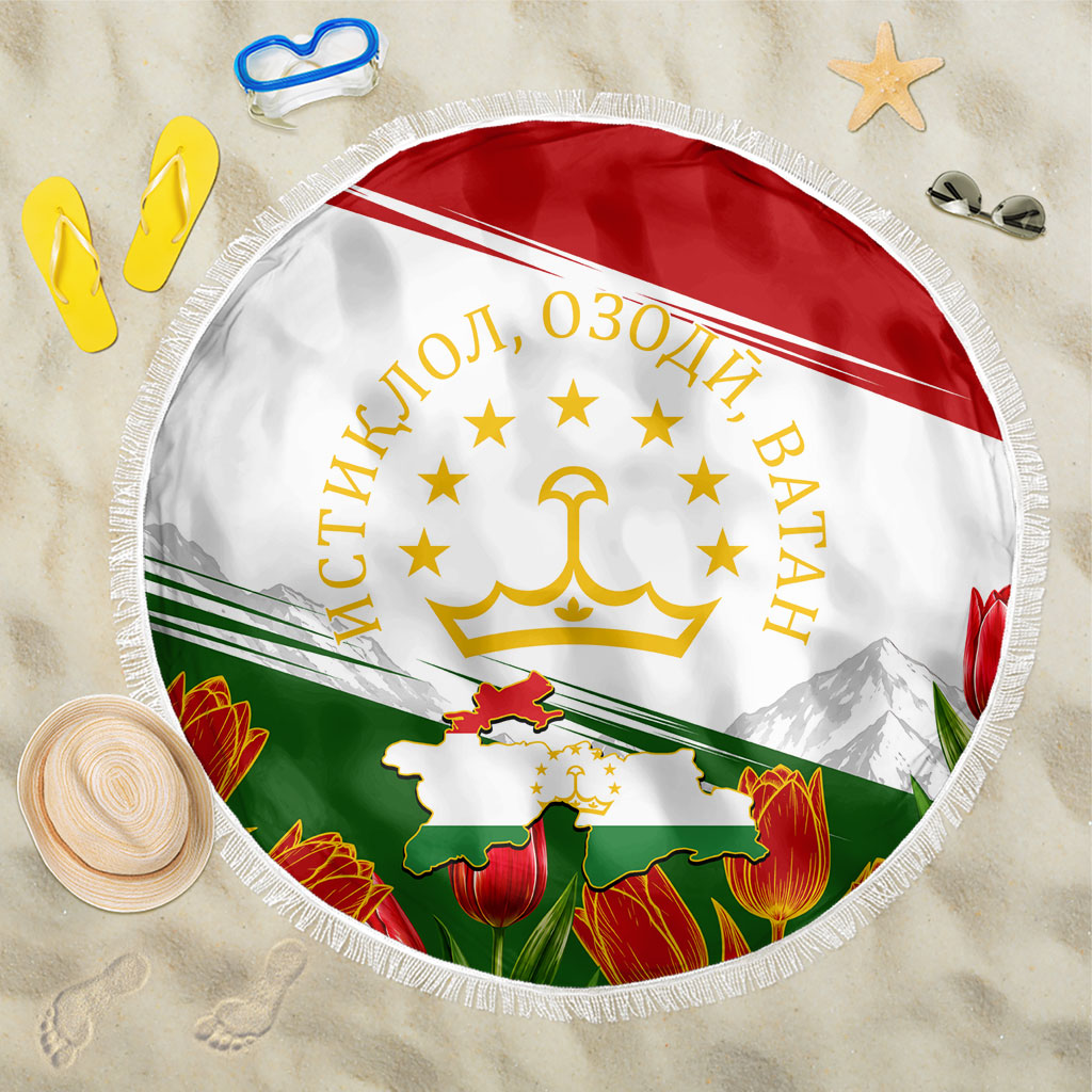 Tajikistan Independence Day Beach Blanket Ismoil Somoni Monument Flag Map Red Tulips