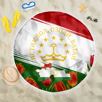 Tajikistan Independence Day Beach Blanket Ismoil Somoni Monument Flag Map Red Tulips