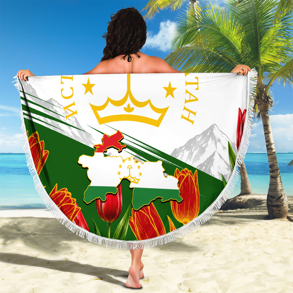 Tajikistan Independence Day Beach Blanket Ismoil Somoni Monument Flag Map Red Tulips