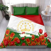 Tajikistan Independence Day Bedding Set Ismoil Somoni Monument Flag Map Red Tulips
