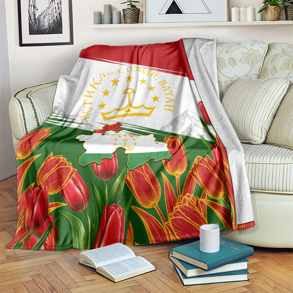 Tajikistan Independence Day Blanket Ismoil Somoni Monument Flag Map Red Tulips