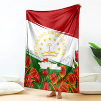 Tajikistan Independence Day Blanket Ismoil Somoni Monument Flag Map Red Tulips