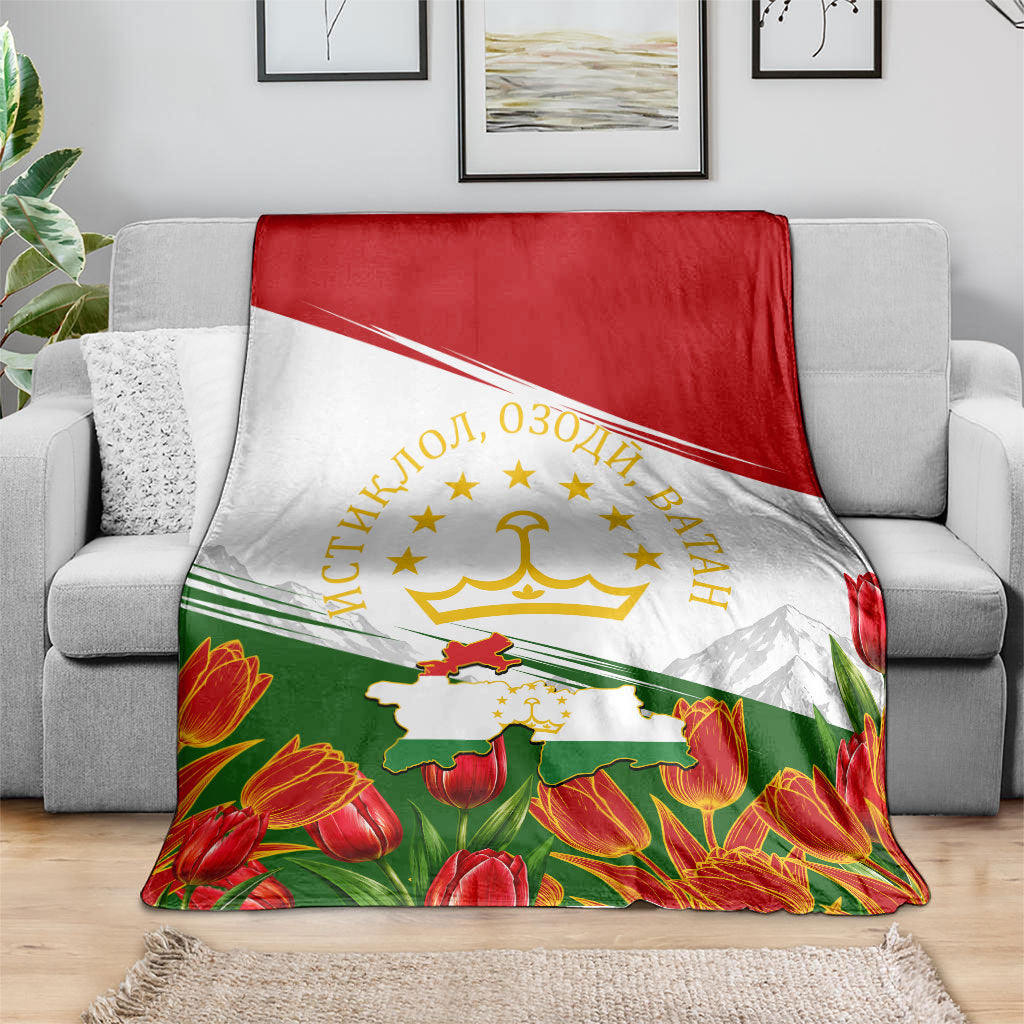Tajikistan Independence Day Blanket Ismoil Somoni Monument Flag Map Red Tulips