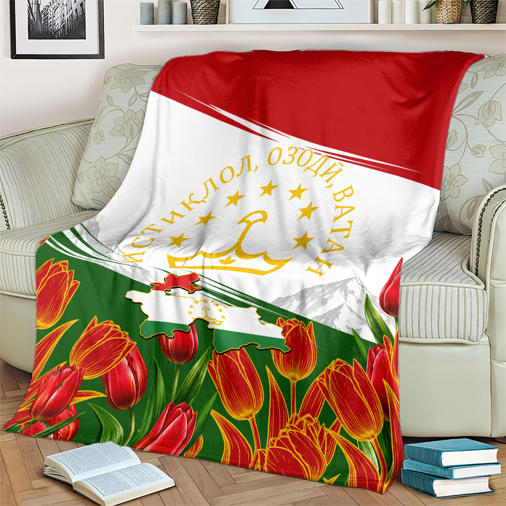 Tajikistan Independence Day Blanket Ismoil Somoni Monument Flag Map Red Tulips