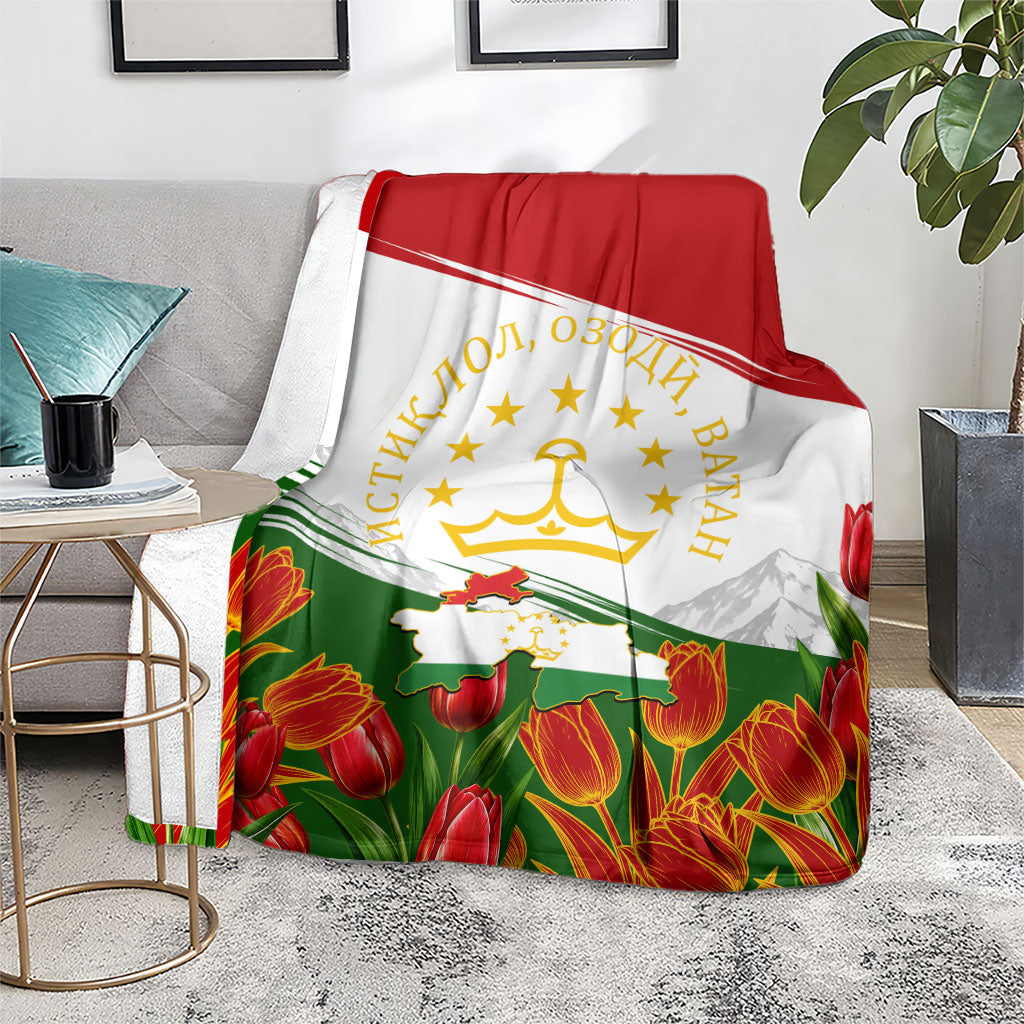 Tajikistan Independence Day Blanket Ismoil Somoni Monument Flag Map Red Tulips