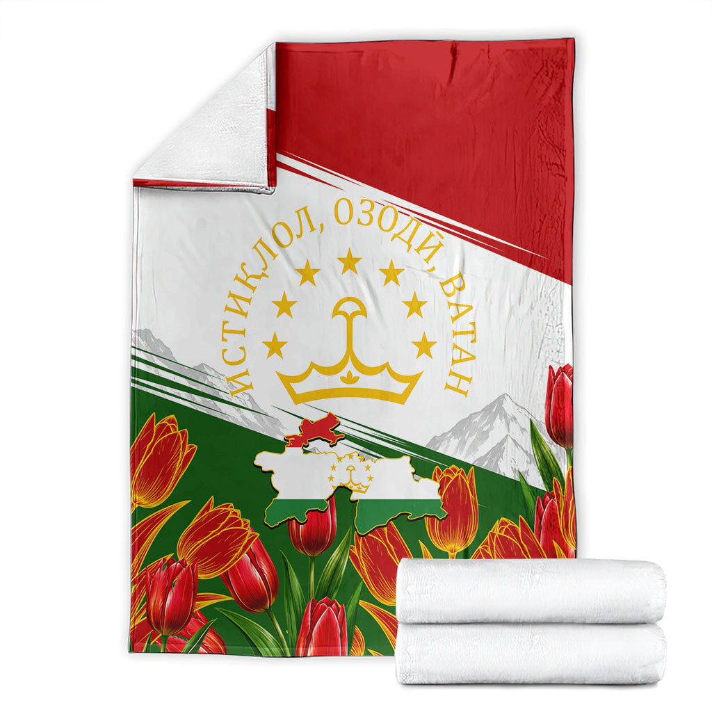 Tajikistan Independence Day Blanket Ismoil Somoni Monument Flag Map Red Tulips
