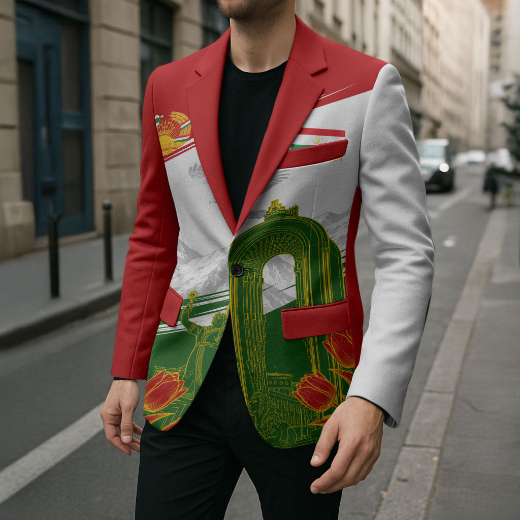 Tajikistan Independence Day Blazer Ismoil Somoni Monument Flag Map Red Tulips