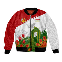 Tajikistan Independence Day Bomber Jacket Ismoil Somoni Monument Flag Map Red Tulips