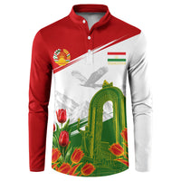 Tajikistan Independence Day Button Sweatshirt Ismoil Somoni Monument Flag Map Red Tulips