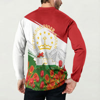 Tajikistan Independence Day Button Sweatshirt Ismoil Somoni Monument Flag Map Red Tulips