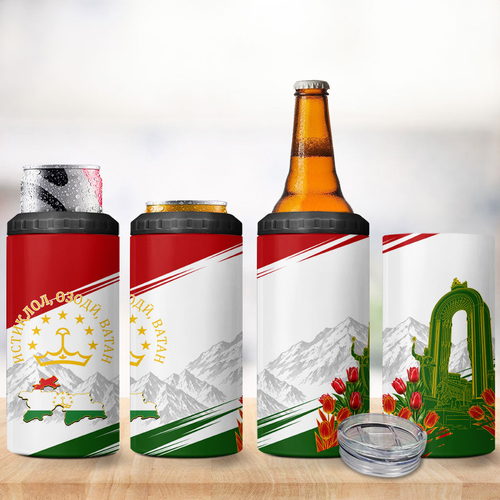 Tajikistan Independence Day 4 in 1 Can Cooler Tumbler Ismoil Somoni Monument Flag Map Red Tulips