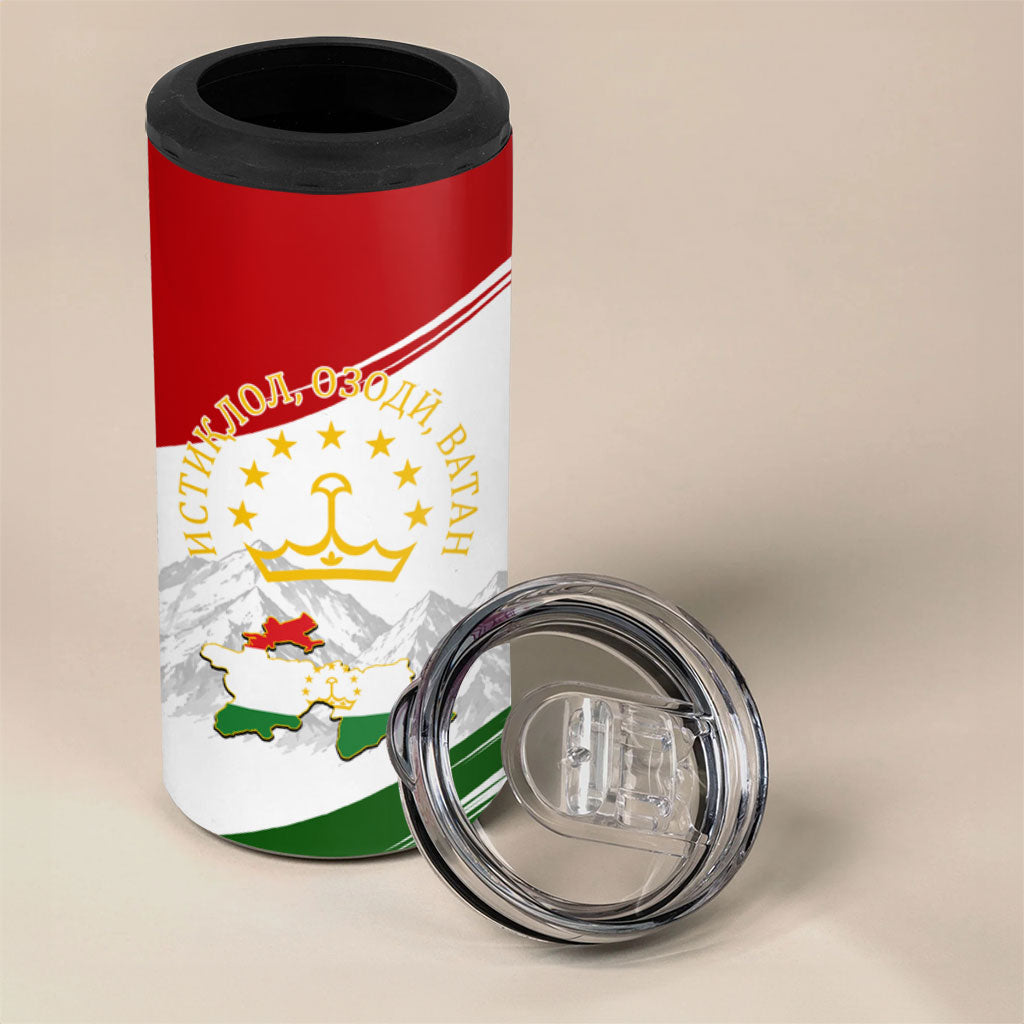 Tajikistan Independence Day 4 in 1 Can Cooler Tumbler Ismoil Somoni Monument Flag Map Red Tulips