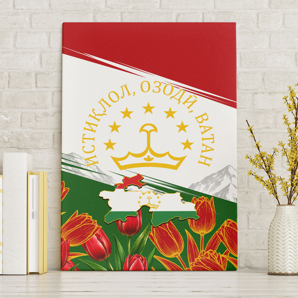 Tajikistan Independence Day Canvas Wall Art Ismoil Somoni Monument Flag Map Red Tulips