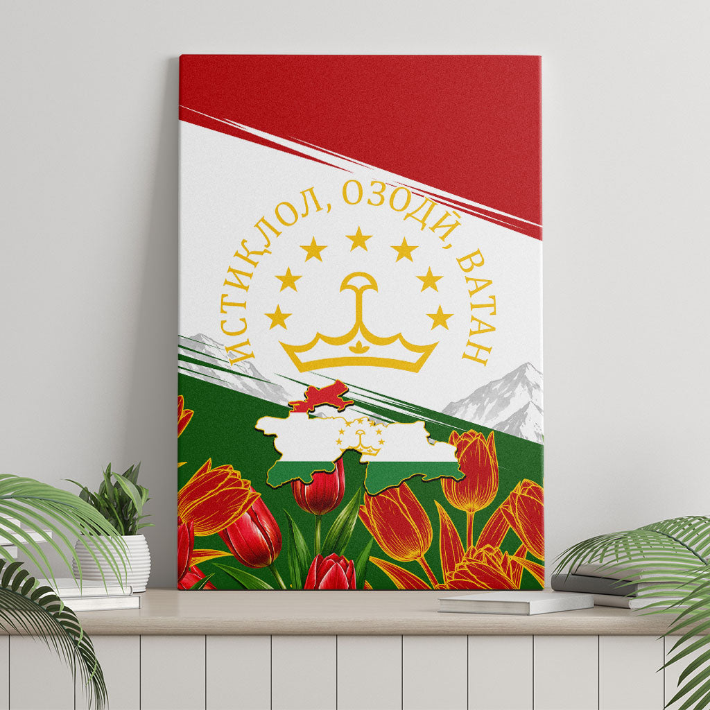 Tajikistan Independence Day Canvas Wall Art Ismoil Somoni Monument Flag Map Red Tulips