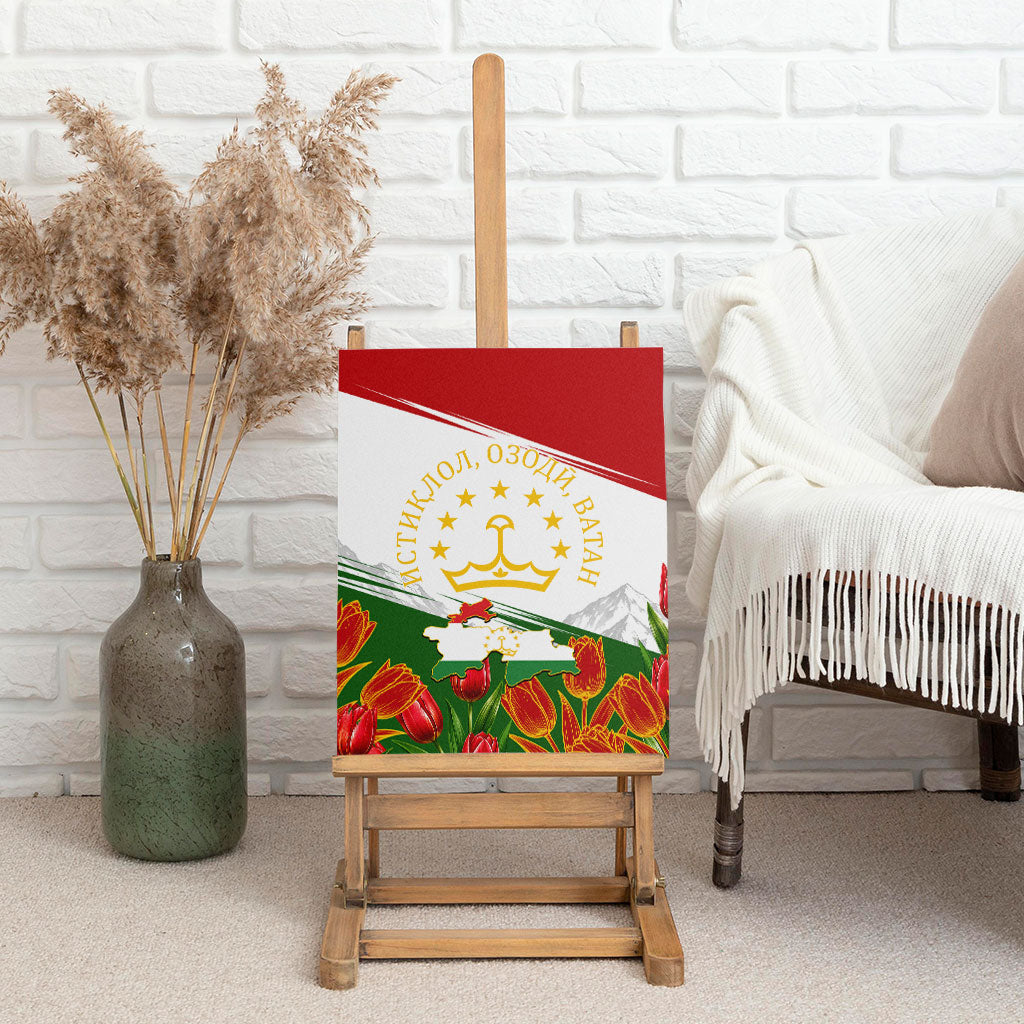 Tajikistan Independence Day Canvas Wall Art Ismoil Somoni Monument Flag Map Red Tulips