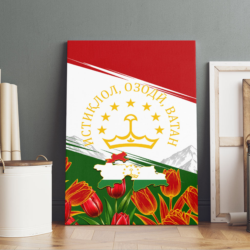 Tajikistan Independence Day Canvas Wall Art Ismoil Somoni Monument Flag Map Red Tulips