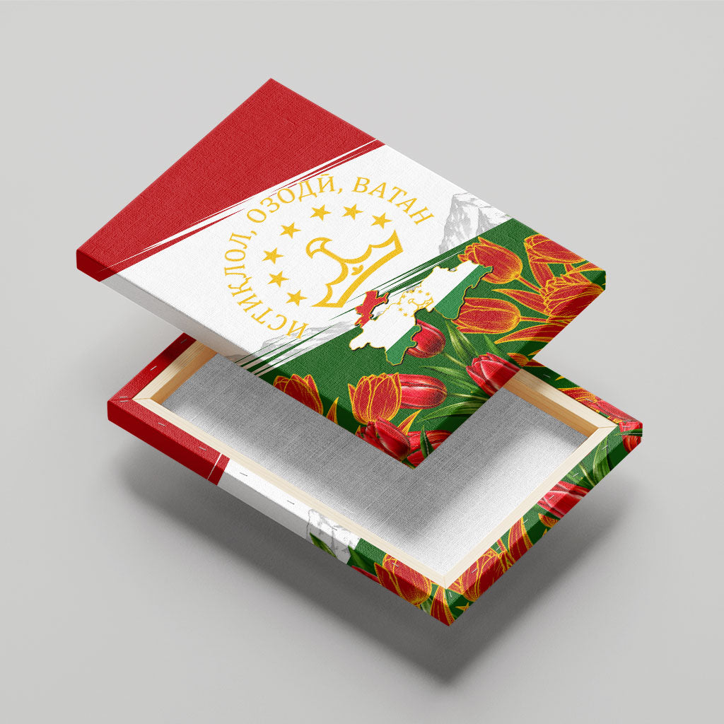 Tajikistan Independence Day Canvas Wall Art Ismoil Somoni Monument Flag Map Red Tulips