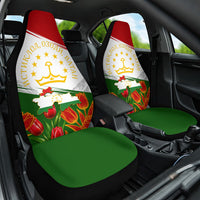 Tajikistan Independence Day Car Seat Cover Ismoil Somoni Monument Flag Map Red Tulips