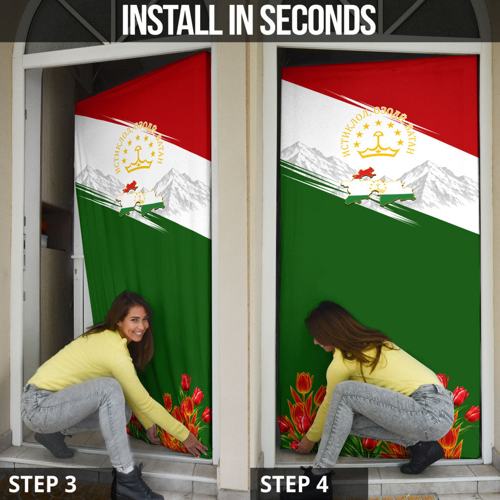 Tajikistan Independence Day Door Cover Ismoil Somoni Monument Flag Map Red Tulips