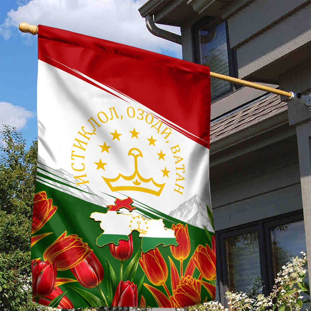 Tajikistan Independence Day Garden Flag Ismoil Somoni Monument Flag Map Red Tulips